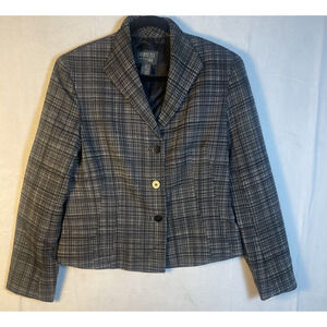 Lafayette 148 Wool/Silk Blend 3 Button Blazer‎ Size 10 Women's Black & White USA